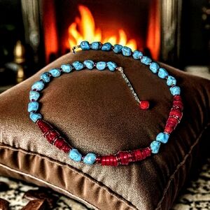 Coral Beads and Turquoise Color Necklace